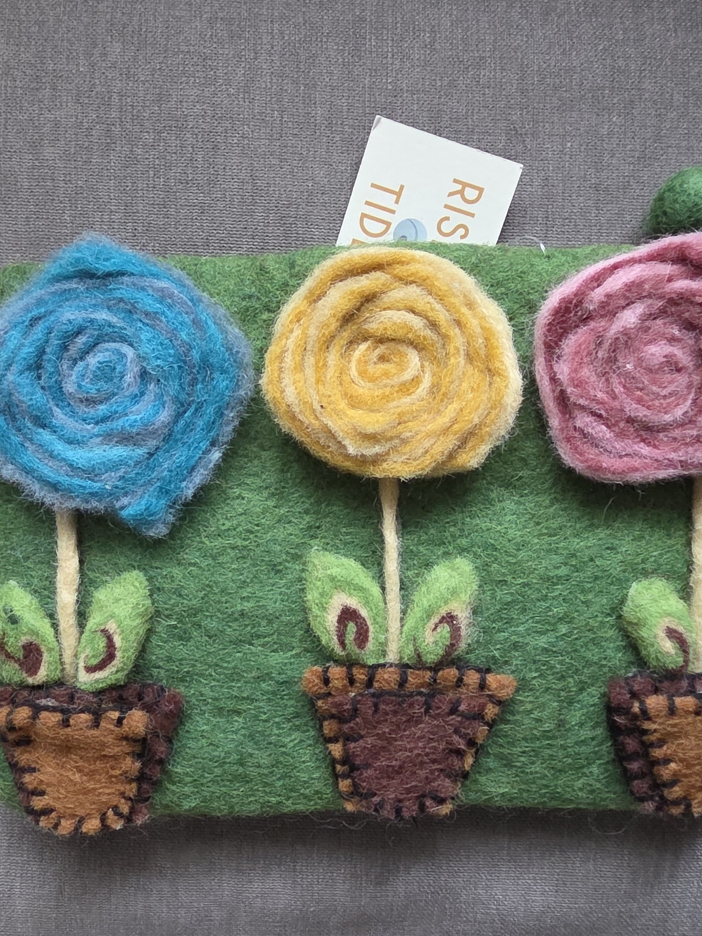 Handmade Green Felt Clutch with Multicolor Floral Appliqué